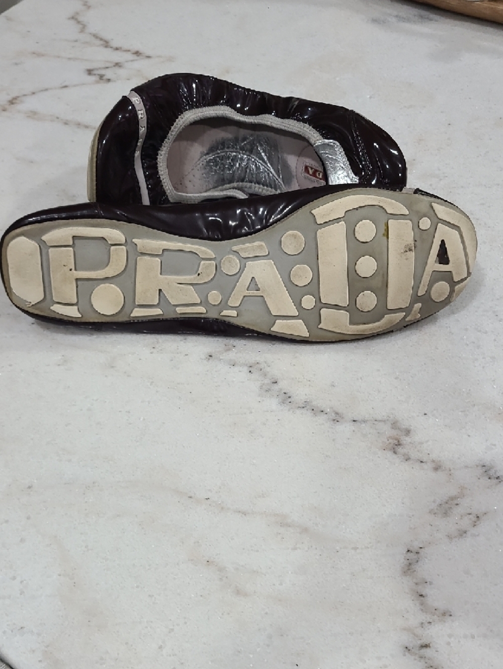 Prada Plum Patent Leather Ballet Flats with Silver Accents - Picture 4 of 9